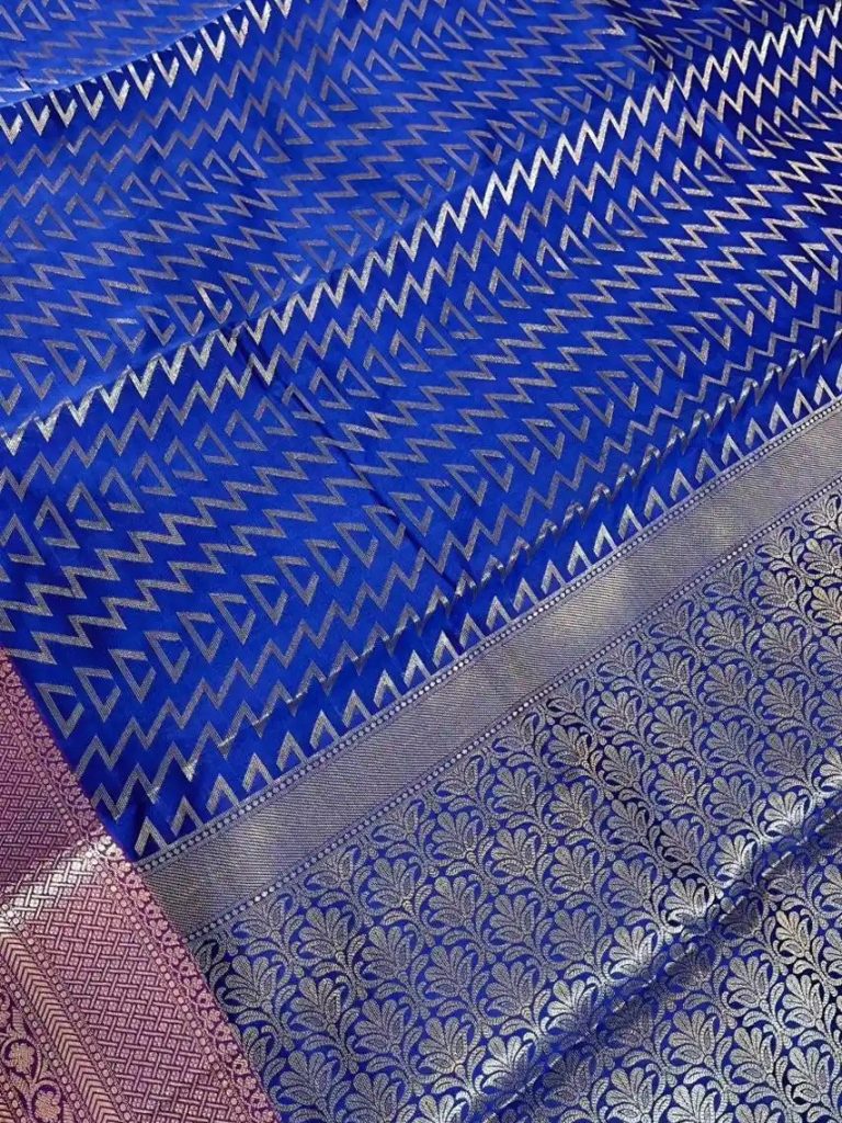 Royal Blue Semi Silk Banarasi Saree With ZigZag Zari Work