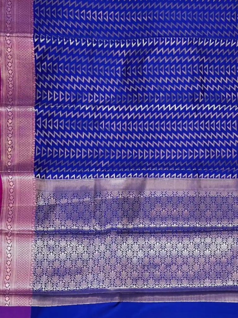 Royal Blue Semi Silk Banarasi Saree With ZigZag Zari Work