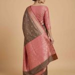 Banarasi Semi Silk Saree In Chiku Colour With Floral Booti Work