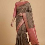 Banarasi Semi Silk Saree In Chiku Colour With Floral Booti Work