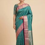 Seagreen Semi Silk Banarasi Saree With ZigZag Zari Work