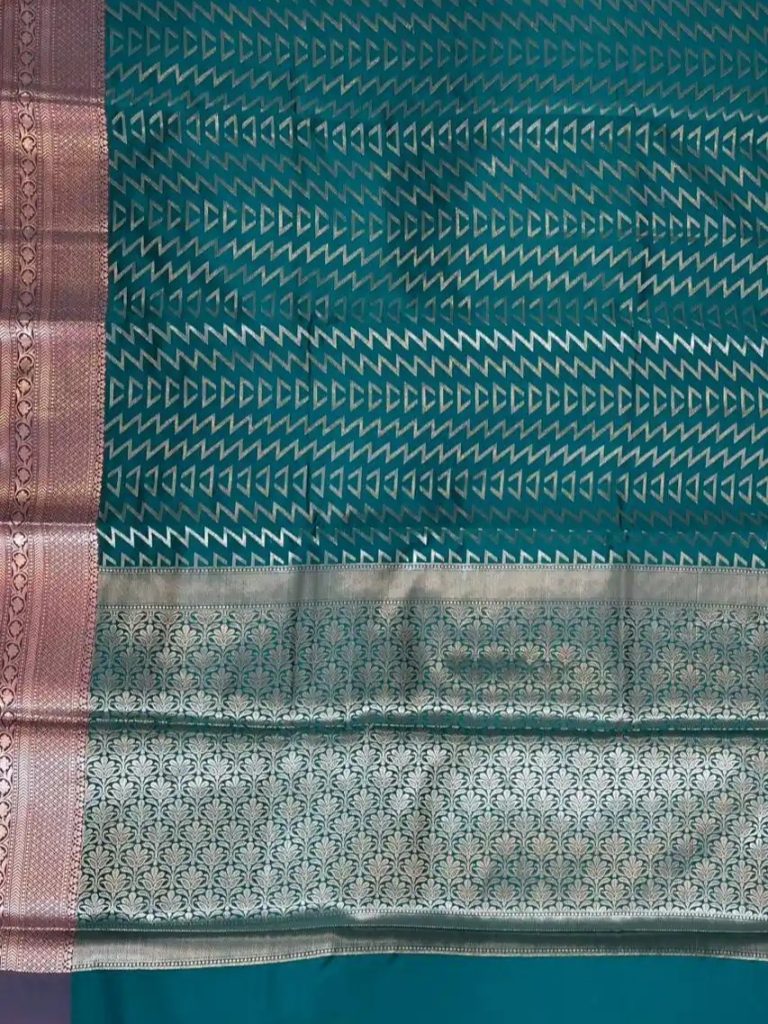 Seagreen Semi Silk Banarasi Saree With ZigZag Zari Work