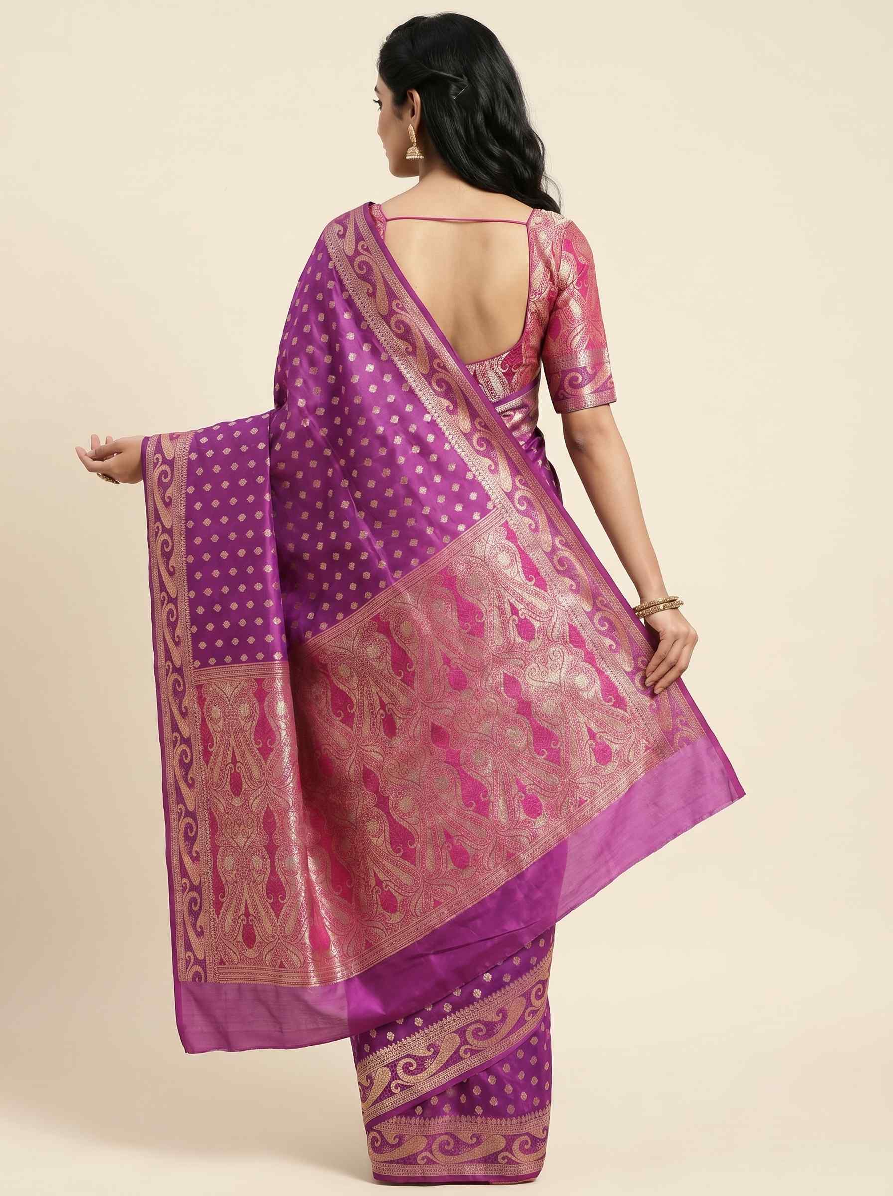 Magenta Cotton Silk Pure Banarasi Saree With Zari Booti Work