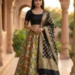 Black Kataan Silk Banarasi Lehenga