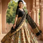 Black Kataan Silk Banarasi Lehenga