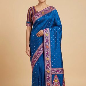 Royal Blue Mashru Silk Banarasi Saree