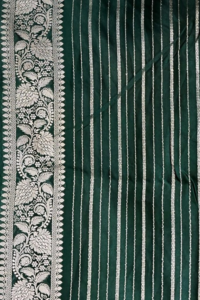 Bottle Green Mashru Silk Banarasi Saree