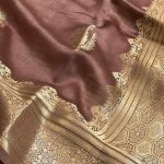 Chiku Viscose Silk Pure Banarasi Saree With Beautiful Floral Zari Work