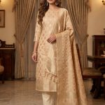 Beige Semi Silk Banarasi Dress Material