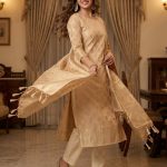 Beige Semi Silk Banarasi Dress Material