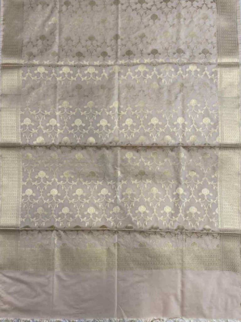 Beige Semi Silk Banarasi Dress Material