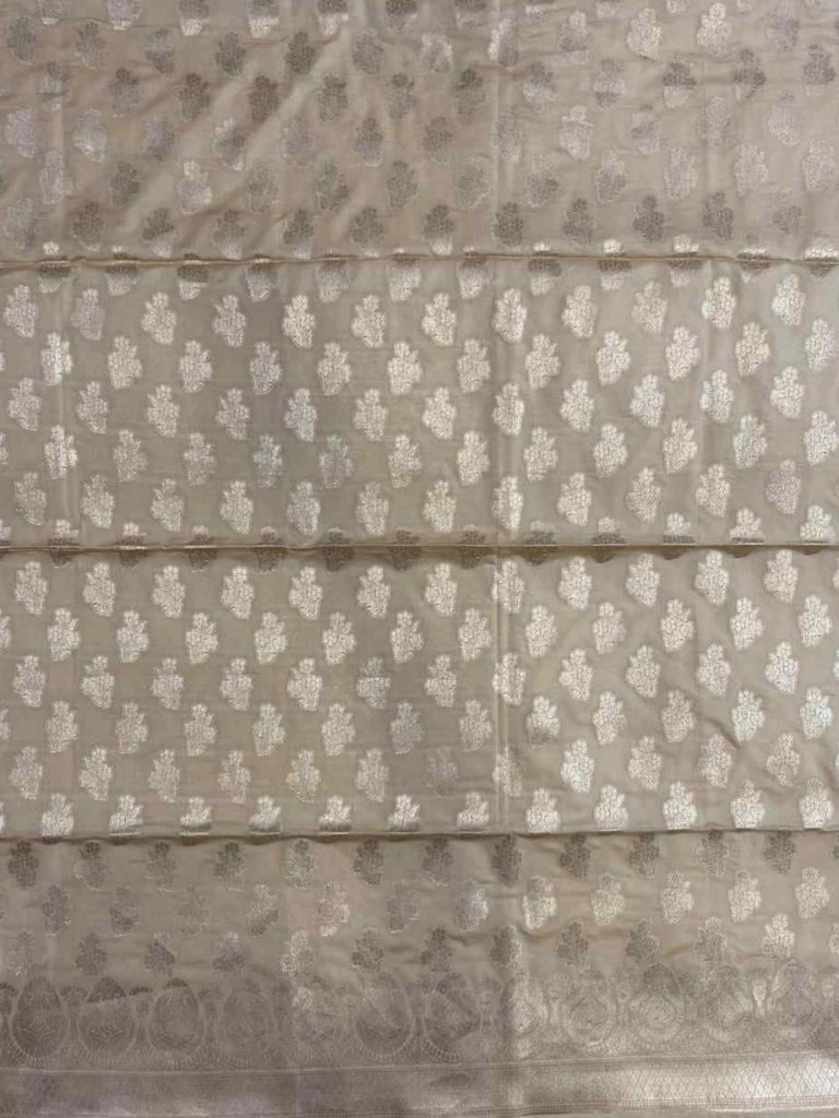 Beige Semi Silk Banarasi Dress Material