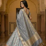 Grey Kataan Silk Banarasi Lehenga