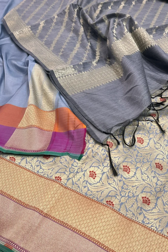 Grey Kataan Silk Banarasi Lehenga