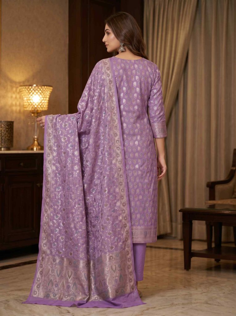 Lavender Semi Silk Dress Material