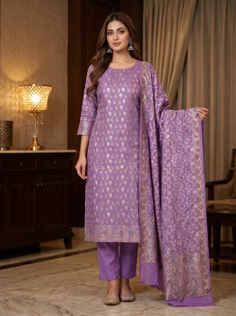 Lavender Semi Silk Dress Material
