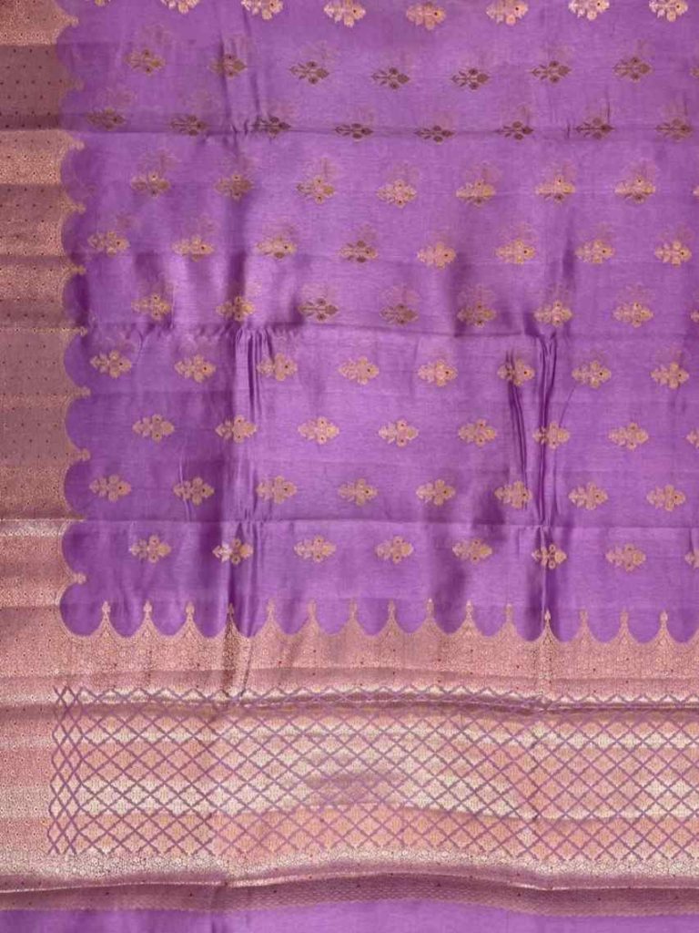 Lavender Viscose Silk Pure Banarasi Saree With Beautiful Floral Zari & Red Minakari Work
