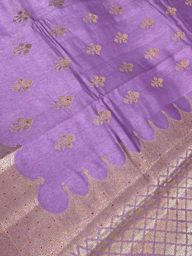 Lavender Viscose Silk Pure Banarasi Saree With Beautiful Floral Zari & Red Minakari Work