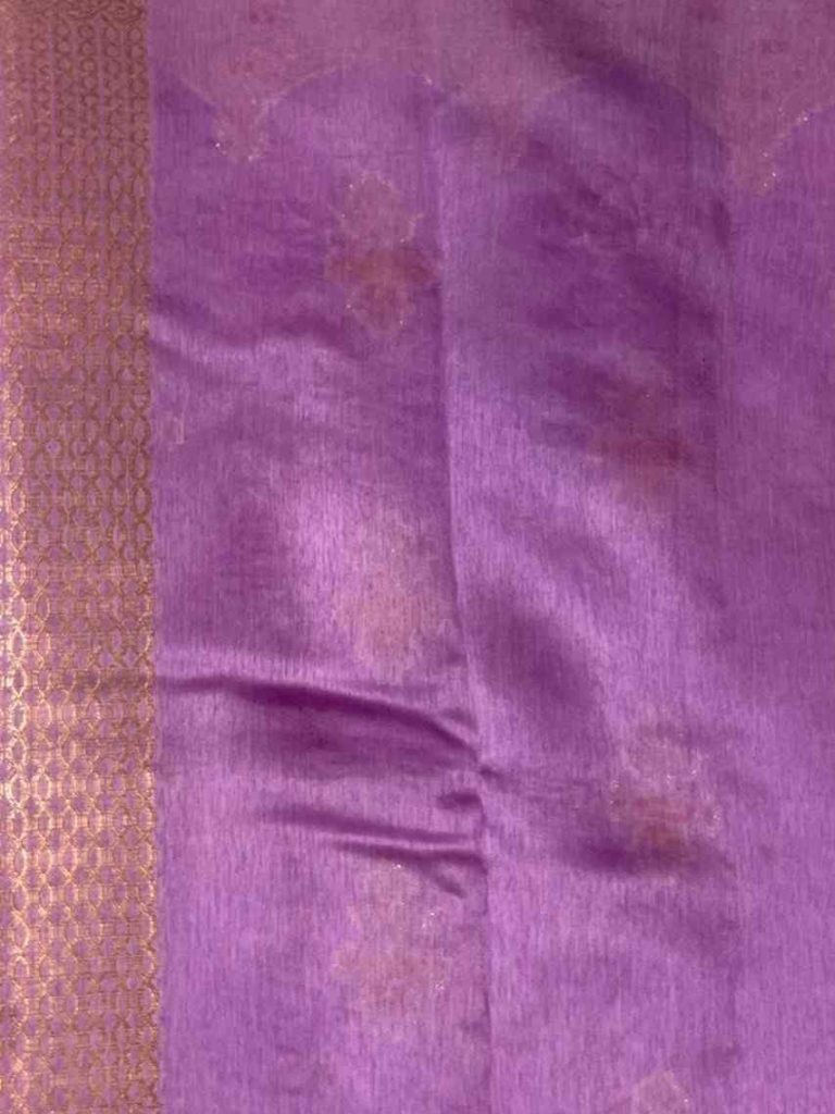 Lavender Viscose Silk Pure Banarasi Saree With Beautiful Floral Zari & Red Minakari Work