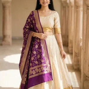 Contrast Shade Munga Silk Banarasi Lehenga