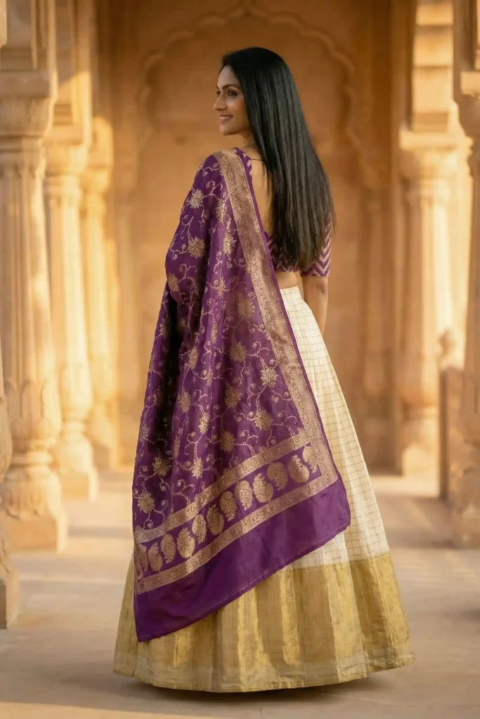 Contrast Shade Munga Silk Banarasi Lehenga