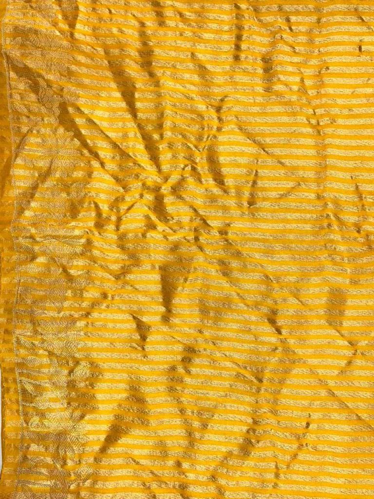 Mustard Chiniya Silk Pure Banarasi Saree With Beautiful Booti & Floral Zari Border Work