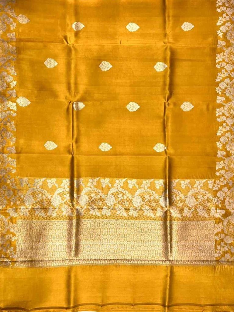 Mustard Handwoven Raw Mango Silk Banarasi Saree