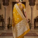 Mustard Handwoven Raw Mango Silk Banarasi Saree