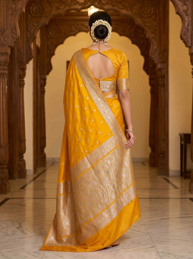 Yellow Mashru Silk Banarasi Saree