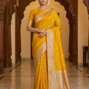 Yellow Mashru Silk Banarasi Saree