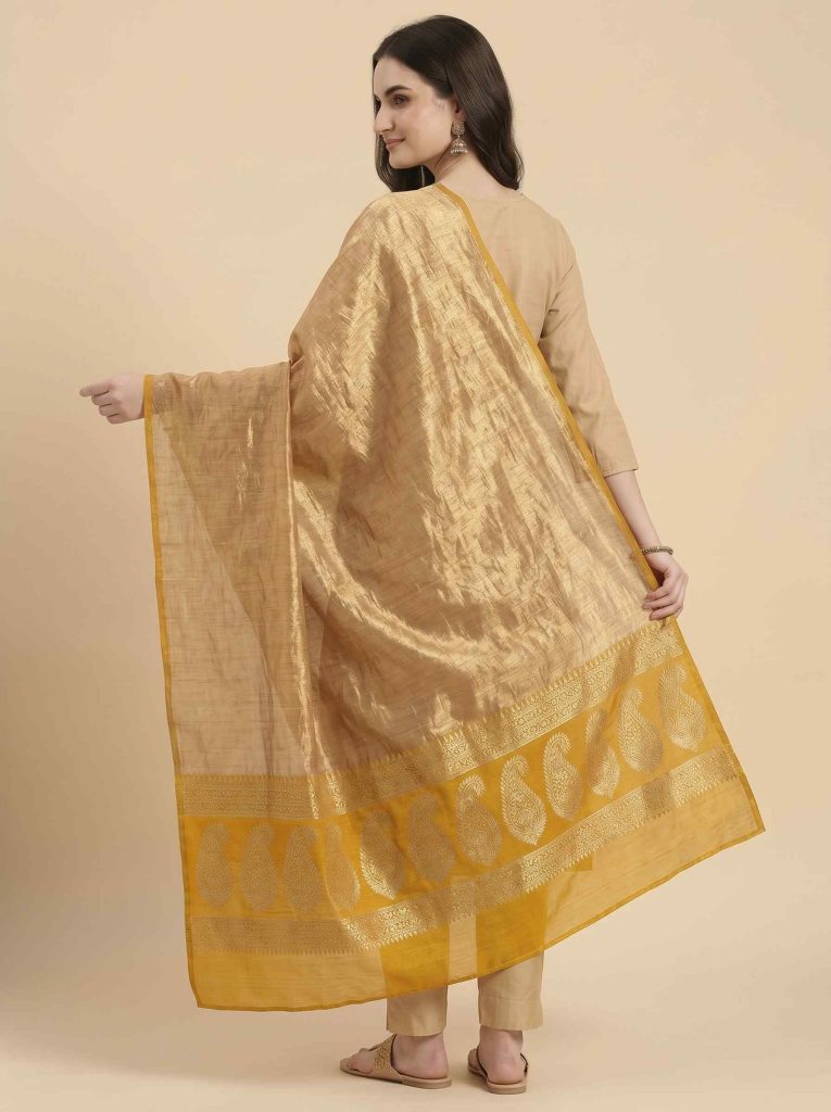 Mustard Tissue Silk Pure Banarasi Dupatta With Floral Boota Work