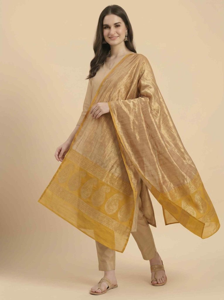 Mustard Tissue Silk Pure Banarasi Dupatta With Floral Boota Work