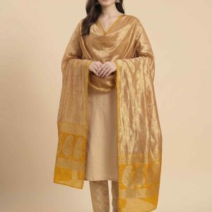 Mustard Tissue Silk Pure Banarasi Dupatta With Floral Boota Work