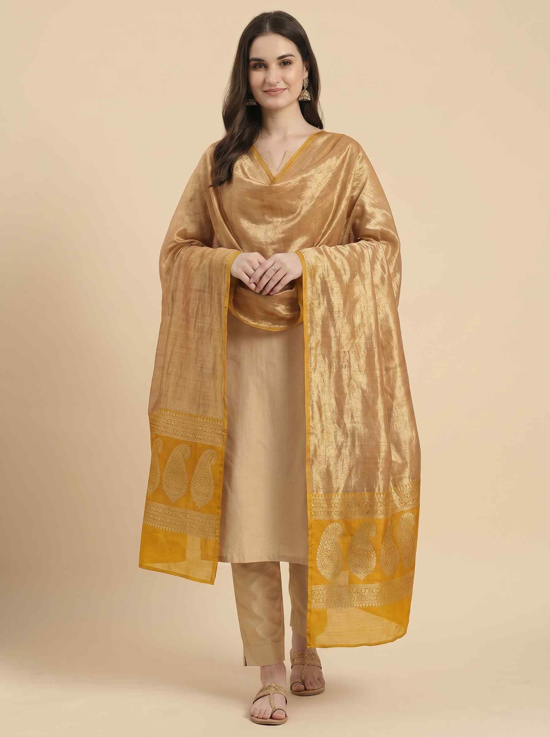 Mustard Tissue Silk Pure Banarasi Dupatta With Floral Boota Work