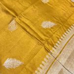 Mustard Viscose Silk Pure Banarasi Saree With Beautiful Floral Leaf Zari With Red Minakari Work