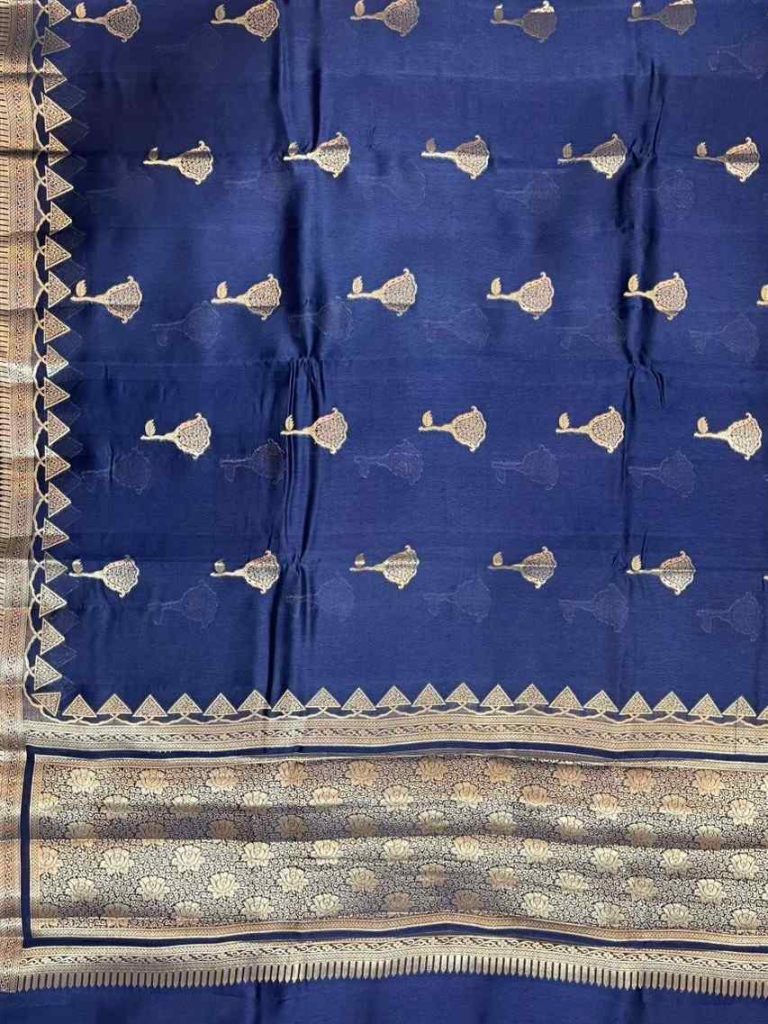 NavyBlue Viscose Silk Pure Banarasi Saree With Beautiful Floral & Minakari Work