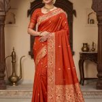 Orange Handwoven Mango Silk Banarasi Saree