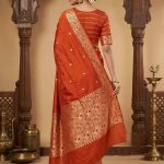 Orange Handwoven Mango Silk Banarasi Saree