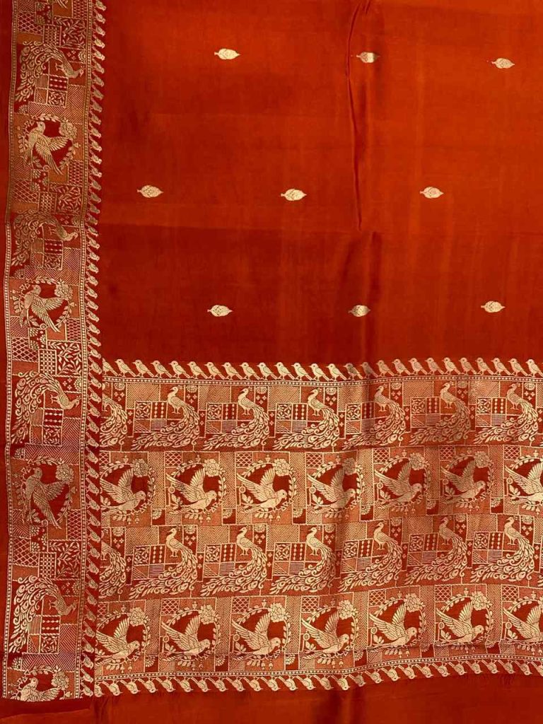 Orange Handwoven Mango Silk Banarasi Saree