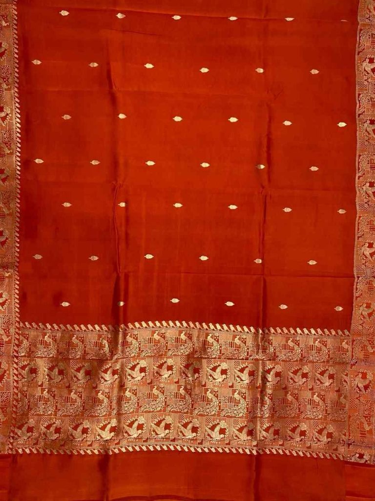 Orange Handwoven Mango Silk Banarasi Saree