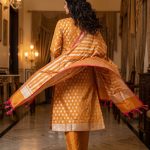 Orange Semi Silk Banarasi Dress Material