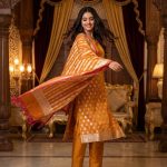 Orange Semi Silk Banarasi Dress Material