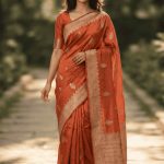 Orange Viscose Silk Pure Banarasi Saree With Beautiful White Mina Floral Zari Work