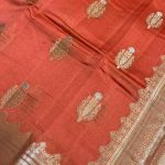 Orange Viscose Silk Pure Banarasi Saree With Beautiful White Mina Floral Zari Work