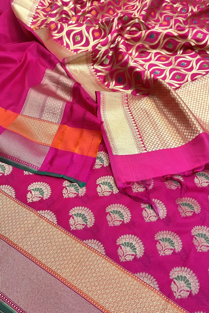 Rani Pink Kataan Silk Banarasi Dupatta