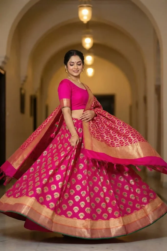 Rani Pink Kataan Silk Banarasi Dupatta