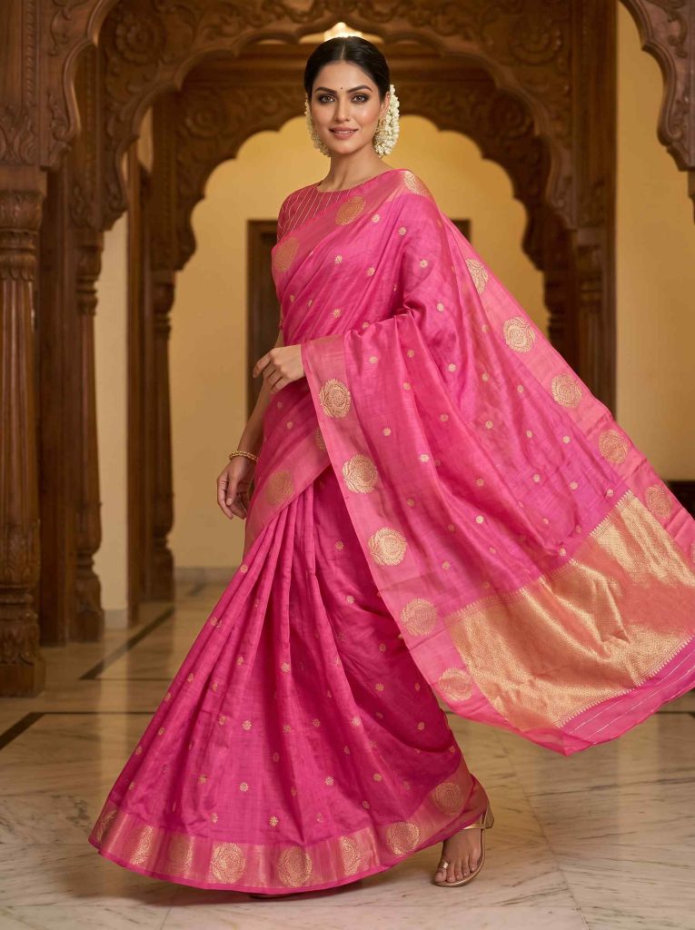 Pink Handwoven Mango Silk Banarasi Saree
