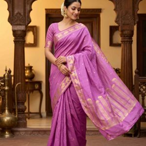 Pink Handwoven Mango Silk Banarasi Saree