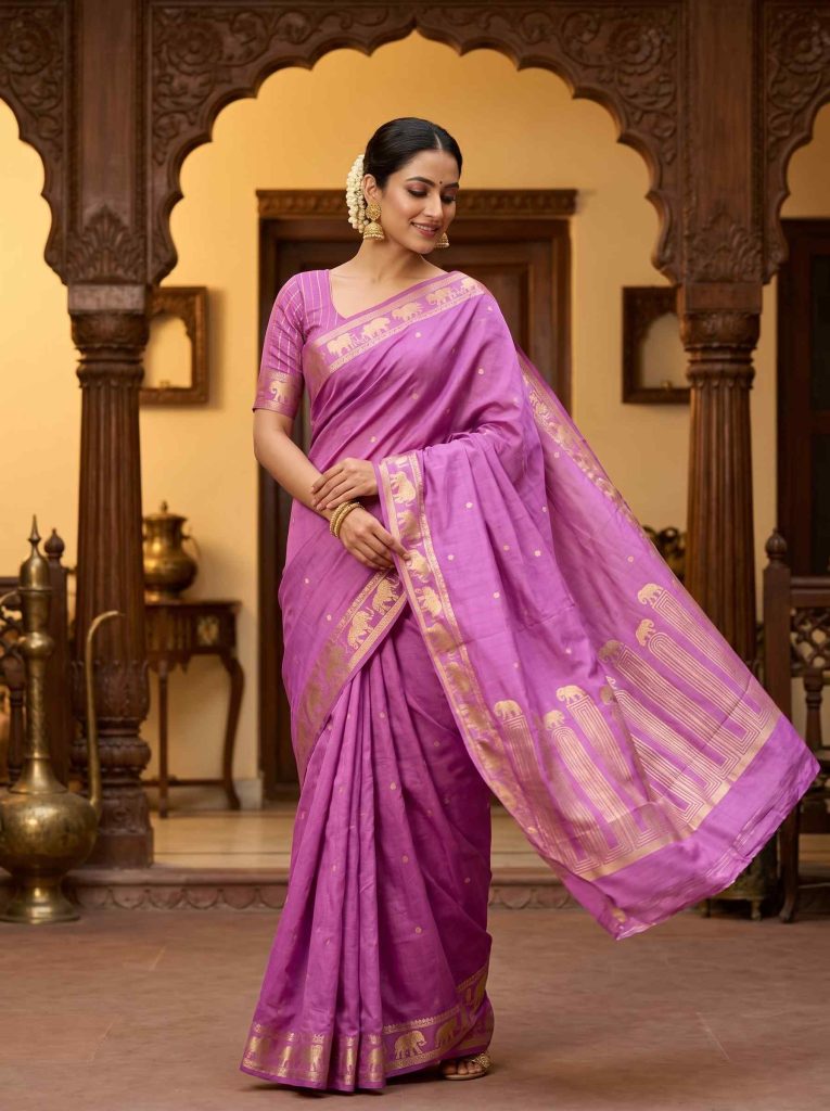 Pink Handwoven Mango Silk Banarasi Saree