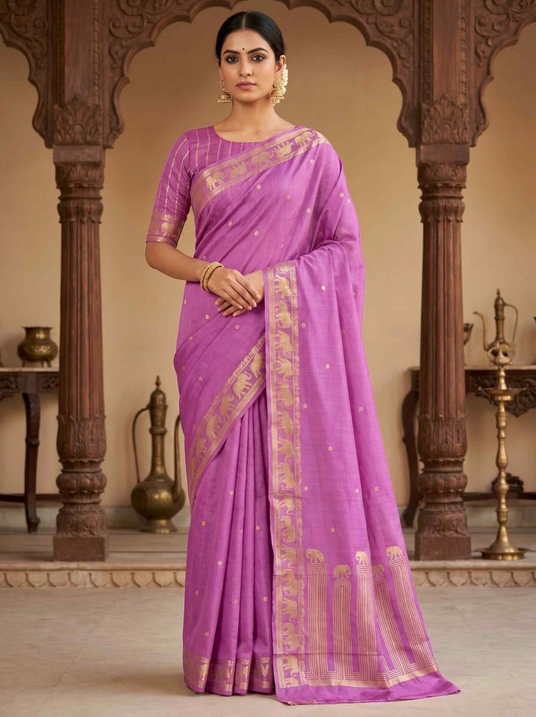 Pink Handwoven Mango Silk Banarasi Saree